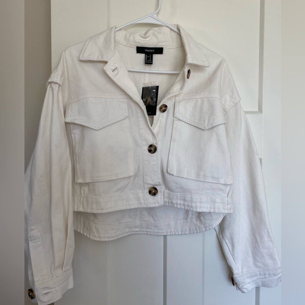 forever 21 cropped white jean jacket